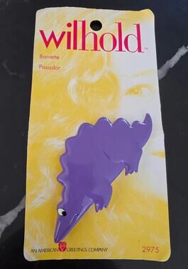 Vintage Wilhold Purple Dinosaur Barrette NOS Original Card 1980s 1990s Retro